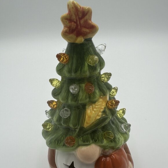 Ceramic 7" Gnome Fall Autumn Pumpkin Thanksgiving Light Up Christmas tree - Picture 11 of 14